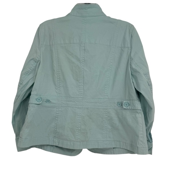 Talbots Womens Jacket Green High Collar Buttons Pockets Cotton Size 16W - Picture 2 of 8